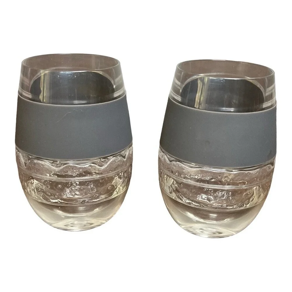 Host FREEZE Cooling Wine Glasses Set of 2 Grey Stemless Insulated‎ Gel Tumblers